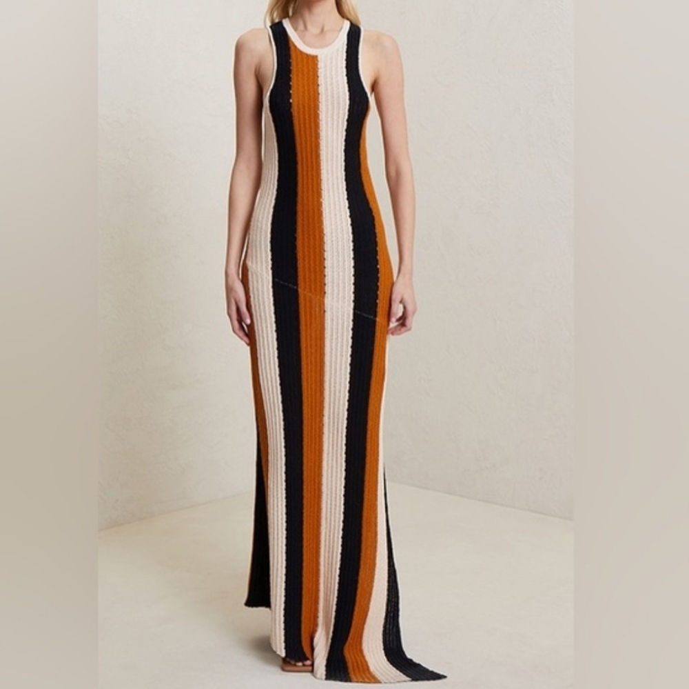 A.L.C. Marco Vertical Stripe Cotton Pointelle Maxi Dress - Picture 16 of 16